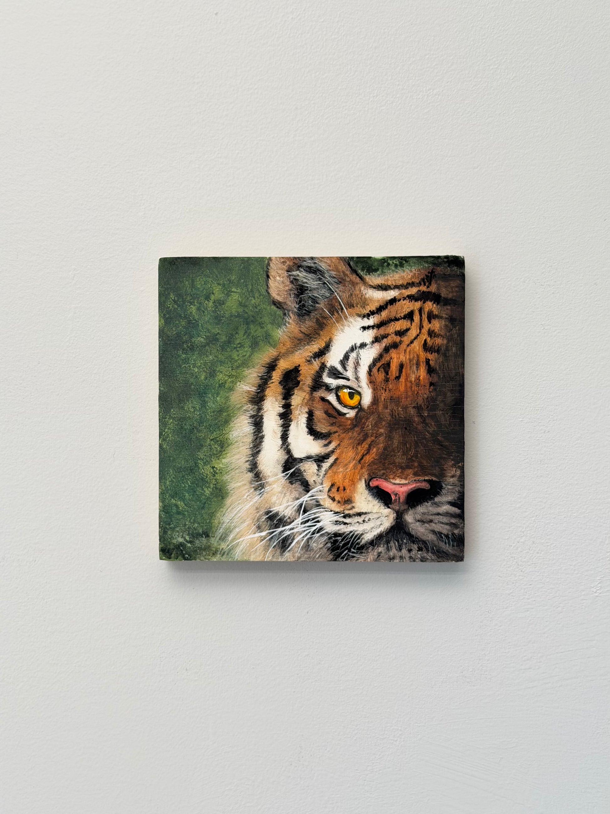 Original tiger watercolor painting on wood panel by Sophia Tong.
